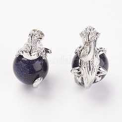 合成ブルーゴールドストーン青金砂石ペンダント  真鍮パーツ  トカゲ  プラチナ  28x20.5x16mm  穴：5x8mm&nbsp;G-G713-I10