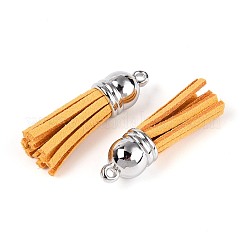 スエード調タッセルパーツ  ccbプラスチックコードエンド付き  プラチナ  オレンジ  33~35x10mm  穴：2.5mm&nbsp;FIND-R095-027P