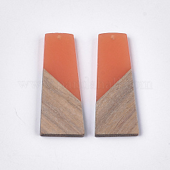 樹脂＆ウォールナットウッドペンダント  台形  サンゴ  49~49.5x19~19.5x3.5mm  穴：2mm&nbsp;RESI-S358-83A