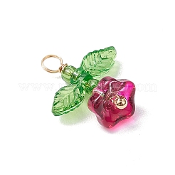 ガラスチャーム  花  アクリルビーズとライトゴールドの銅線付き  ツートン  ミックスカラー  19x17.5x8.5mm  穴：3mm&nbsp;PALLOY-JF03495