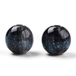 ラウンド模造キャッツアイ樹脂ビーズ  グリッターパウダー付き  ミッドナイトブルー  8mm  穴：1.6~1.8mm&nbsp;RESI-TAC0017-08E
