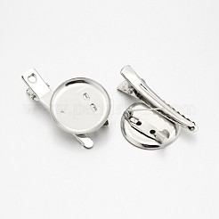 鉄のブローチカボションのセッティング  ワニのヘアクリップパーツ  プラチナ  トレイ：28mm  43x29x8mm&nbsp;IFIN-A171-03C