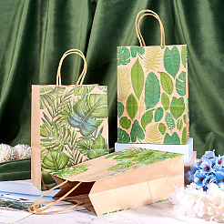 6Pcs 3 Styles Rectangle Paper Leaf Printed Bags with Handles&nbsp;CARB-TA0001-10