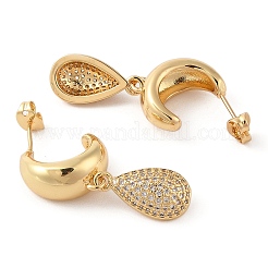 Rack Plating Brass Micro Pave Clear Cubic Zirconia Stud Dangle Earrings for Women&nbsp;EJEW-G394-15G