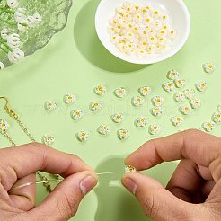 手作りミルフィオリランプワークビーズ100個  ハート  ホワイト  6.5~7.5x8x3~3.5mm  穴：0.6mm&nbsp;LAMP-SZ0001-53