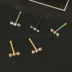 304ステンレススチールクリスタルラインストーン3フラットラウンドノーズボーンリング  ゴールドカラー  7mm  ピン：0.8mm&nbsp;WGC36FF-02