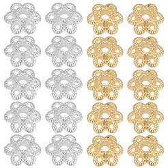 400色合金ビーズキャップ2個  中空6-花弁の花  ゴールデン＆シルバー  6.5x2mm  穴：1mm  200個/カラー&nbsp;FIND-PA0001-09