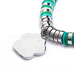 ハンドメイド ポリマークレイ ヘイシ ストレッチ ブレスレット セット  女性のための合金エナメル ペンダント チャーム ブレスレット  犬の爪 & 文字 m & リンゴ & エッフェル塔  グリーン  内径：2インチ（5cm）  4個/セット&nbsp;BJEW-JB08767