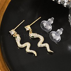 Brass Micro Pave Clear Cubic Zirconia Stud Earrings&nbsp;EJEW-P301-14G