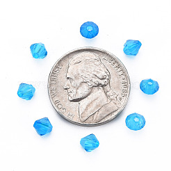 透明なアクリルビーズ  多面カット  双円錐形  ディープスカイブルー  5x4.5mm  穴：1.2mm  約12160個/500g&nbsp;MACR-S373-84-B08
