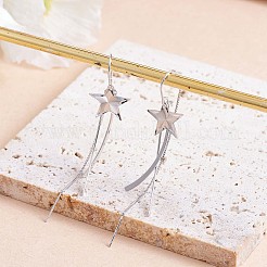 変色防止ロジウムメッキ スターリングシルバー スター チェーン タッセル ダングル イヤリング  女性用ロングドロップアメリカンチェーンピアス  プラチナ  925mm  ピン：75x14.5mm&nbsp;JE1043A