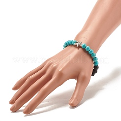 Round Synthetic Turquoise & Natural Lava Rock Stretch Bracelet&nbsp;BJEW-JB07470-05