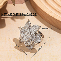 女性用真鍮マイクロパヴェキュービックジルコニア指輪  花  銀  40x40mm  内径：18mm&nbsp;TN1538