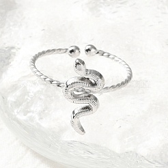 女性用304ステンレススチールカフリング  ヘビ  ステンレス鋼色  14.5x7mm  内径: 調節可能&nbsp;RJEW-B118-01P