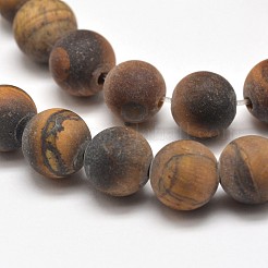 Frosted Natural Tiger Eye Round Bead Strands&nbsp;G-E262-02-10mm