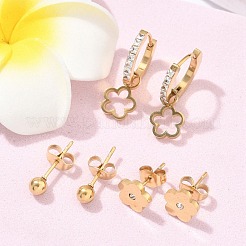 304 Stainless Steel Rhinestone Flower & Round Earring Sets&nbsp;EJEW-Z098-12G