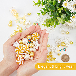 DIY クリスマス花瓶フィラー  キャンディケイン＆ロリリップポリマークレイ＆プラスチックラウンドビーズを含む  スノーフレーク pvc ネイル アート スパンコール  きいろ  10mm&nbsp;DIY-BC0009-67