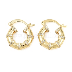 Bamboo Brass Micro Pave Clear Cubic Zirconia Hoop Earrings&nbsp;EJEW-F405-01G