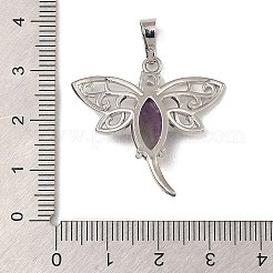 ラックメッキ真鍮チャーム  天然アメジストと  トンボのチャーム  プラチナ  30x30.5x6mm  穴：8x5mm&nbsp;G-Z033-09P-02