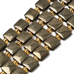 天然石パイライトビーズ連売り  シードビーズで  正方形  10x10x5mm  穴：1mm  約15個/連  8.07''（20.5センチメートル）&nbsp;G-Z131-G01-01