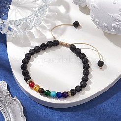 Adjustable Chakra 6mm Round Natural Dyed Malaysia Jade & Tiger Eye & Lava Rock&nbsp;BJEW-JB10614