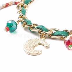 Christmas Candy Cane & Reindeer & Moon Alloy Charm Bracelet with Glass Beads&nbsp;BJEW-TA00090-01