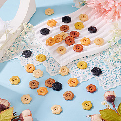 120Pcs 6 Colors 2-Hole Wood Flower Buttons&nbsp;BUTT-TA0001-40C