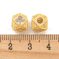 真鍮マイクロペーブクリアキュービックジルコニアビーズ  ポリゴン  18KGP本金メッキ  7x7x9mm  穴：3mm&nbsp;KK-B096-21G