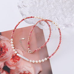 Natural Baroque Pearl Faceted Red Vein Stone Necklace S925 Silver Tail Chain.&nbsp;IT7630