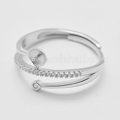 Anti-Tarnish Adjustable Rhodium Plated 925 Sterling Silver Design Ring Mounts Fittings with Pearl Seat&nbsp;STER-K038-023P