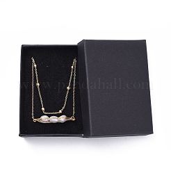 真鍮ペンダントネックレスセット  天然パールと  真鍮の丸いビーズとアズキチェーン  厚紙のジュエリーセットボックス  18KGP本金メッキ  13.8インチ（35cm）および17.7インチ（45cm）  2個/セット&nbsp;NJEW-JN02469