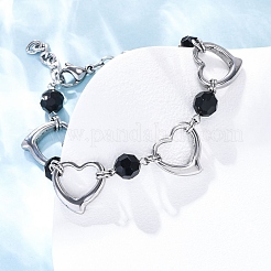 201 Stainless Steel Heart Link Chain Bracelets&nbsp;BJEW-B078-177P-01