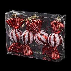 クリスマス電気メッキプラスチックキャンディペンダント装飾  ナイロンロープクリスマスツリー吊り下げ飾り  レッド  181mm&nbsp;KY-D020-01C