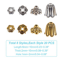 160Pcs 8 Styles Tibetan Style Bell Filigree Bead Caps&nbsp;TIBE-GO0001-04