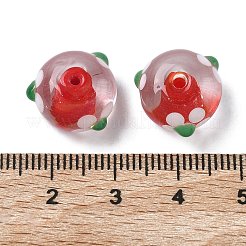 手作りのランプワークエナメルビーズ  手描きのビーズ  花のあるでこぼこした丸い  レッド  15x10mm  穴：1.5mm&nbsp;LAMP-Z020-04C