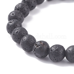 Natural Lava Rock Round Beaded Stretch Bracelet with Evil Eye Lampwork&nbsp;BJEW-JB07838