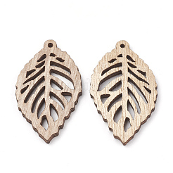 染色されていない木製のペンダント  葉  バリーウッド  40x23.5x3mm  穴：1.6mm&nbsp;X-WOOD-T008-38
