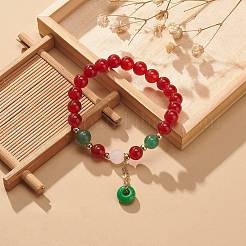 Natural Carnelian(Dyed & Heated) & Green Aventurine & Rose Quartz Round Beaded Stretch Bracelet&nbsp;BJEW-JB09015