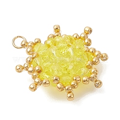 ガラスチャーム  太陽のチャーム  多面カット  シードビーズで  きいろ  25x8mm  丸カン：4x0.6ミリ  内径：2.8mm&nbsp;PALLOY-MZ01202-02
