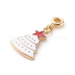 クリスマス合金エナメルペンダント  真鍮製のチューブベイ付き  クリスマスツリーのチャーム  ゴールドカラー  22x16x2mm  穴：3mm&nbsp;PALLOY-JF00709-02