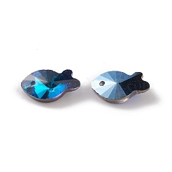 透明なガラスのペンダントを電気めっき  バックメッキ  多面カット  魚のチャーム  ブルー  17x9x5.5~6mm  穴：1.2mm&nbsp;GLAA-A008-09A