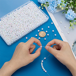 1500個のabカラーメッキ環境に優しいポリスチレンアクリルラウンドビーズ  多面カット  ホワイト  6mm  穴：1mm&nbsp;TACR-GA0001-17