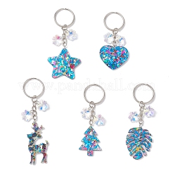 5種類のスタイルのアクリルペンダントキーホルダー5個  鉄製のスプリットキーリングとガラスのラインストーンチャーム付き  プラチナ  混合図形  75.5~104mm  1個/スタイル&nbsp;KEYC-JKC01397