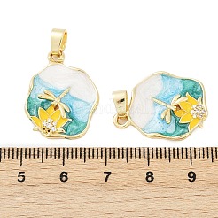 真鍮マイクロパヴェクリアキュービックジルコニアペンダント  花  エナメル  カドミウムフリー＆鉛フリー  18KGP本金メッキ  23.5x18x4.5mm  穴：5.5x3mm&nbsp;KK-L235-05D-G