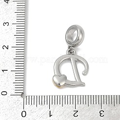 真鍮ヨーロッパダングルチャーム  ハート文字の大きな穴のペンダント  プラチナ·ゴールデン  文字d  25.5~30.5mm  穴：6mm&nbsp;LS-KK-Z097-01D-GP