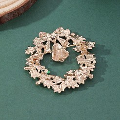 クリスマスリースとクリスマスベルのエナメルピン  バックパックの服のための合金ラインストーンブローチ  ゴールドカラー  41x48mm&nbsp;WG06691-02