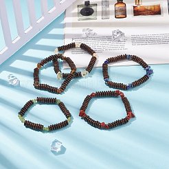 女性のための天然宝石とココナッツ ビーズ ストレッチ ブレスレット  内径：2-1/8インチ（5.3cm）&nbsp;BJEW-JB08407