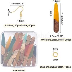 DIYティアドロップダングルイヤリング作成キット  22個入り11色レジン＆ウォールナットウッドペンダント  44個2色真鍮ピアスフックと44個2色丸カン  ミックスカラー  ペンダント：44x7.5x3mm  穴：1.2mm  2個/カラー&nbsp;DIY-OC0006-32