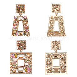 2 Pairs 2 Style Rhinestone Rectangle & Trapezoid Dangle Stud Earrings&nbsp;EJEW-AN0001-16
