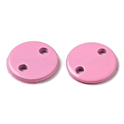スプレー塗装された201ステンレススチールコネクタチャーム  フラットラウンド  パールピンク  8x1mm  穴：1.2mm&nbsp;STAS-G304-23B
